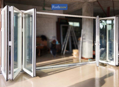 Rothnow® Aluminum Door 75 Series white bifold door, black frame, with closed panels and sleek modern design