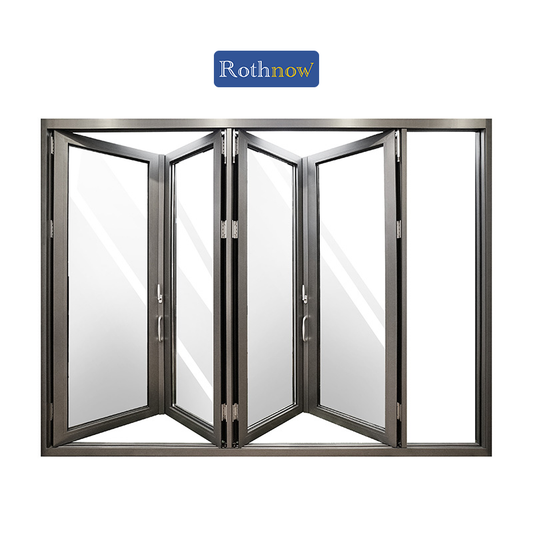 Rothnow® high-quality aluminum bifold door, 75 series, black finish, 2400mm wide by 2300mm high, designed for modern door applications.