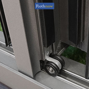 Rothnow® 75 Series aluminum bifold door in black, measuring 2400mm wide by 2300mm high, showcasing sleek modern design.