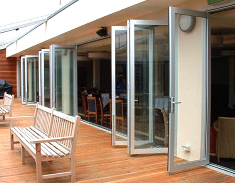 Rothnow Hurricane Proof Aluminum Bifold Door, 75 Series, black, 2400mm wide and 2300mm high, durable and weather-resistant door.