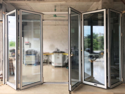 Rothnow® Hurricane Proof Aluminum Bifold Door, 75 Series, black finish, 2400mm wide and 2300mm high, durable and weather-resistant door.
