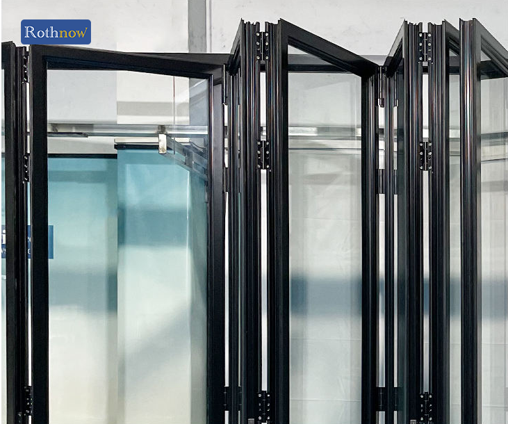 Rothnow rust-resistant aluminum 75 Series bifold door, black finish, 2400mm wide by 2300mm high, for indoor or outdoor use