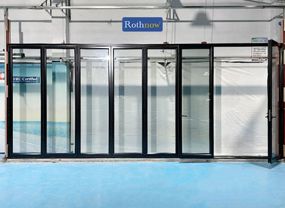 Rothnow® rust-resistant aluminum 75 Series bifold door, black finish, 2400mm wide by 2300mm high, for residential or commercial use.