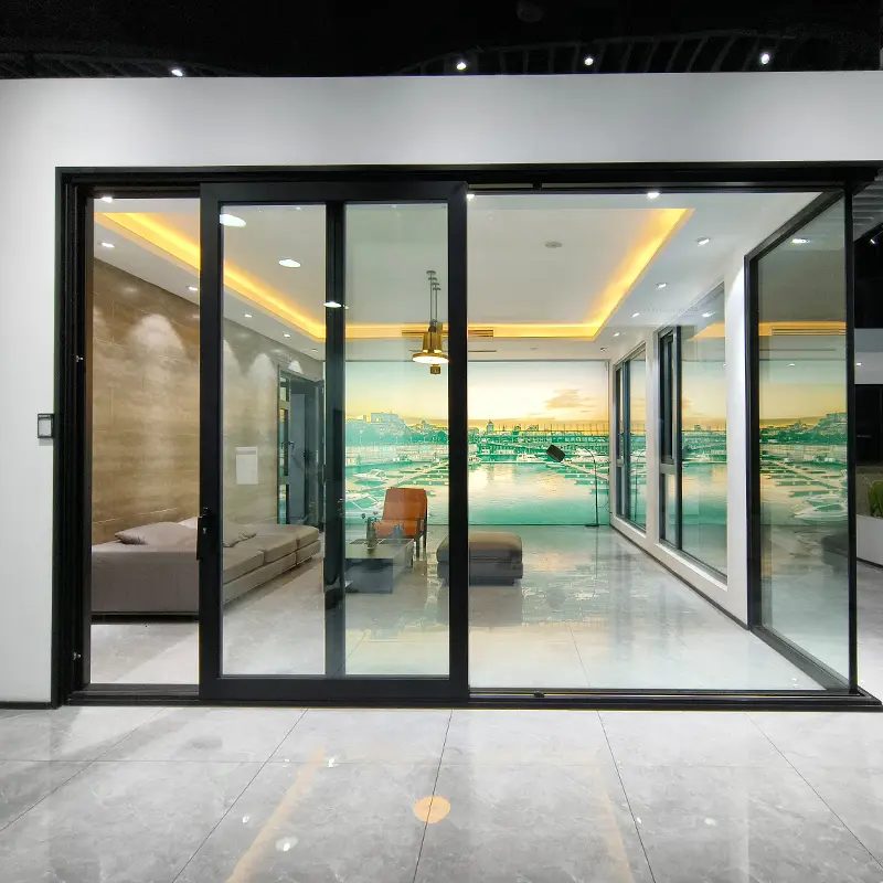 Rothnow® Aluminum 120 Series Thermal Break Sliding Door, black finish, 2700mm wide by 2200mm high, modern door design