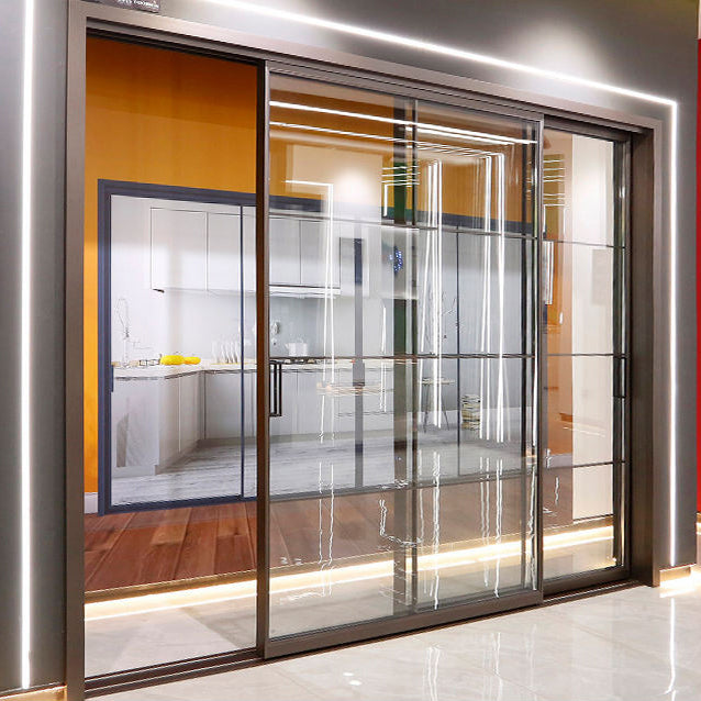 Rothnow® Aluminum 190 Series Sliding Door with black frame, 2700mm wide and 2200mm high, showcasing modern design and smooth sliding track.
