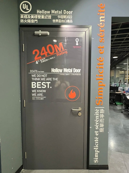 Steel fire-rated door by Rothnow, UL certified, 3 feet wide by 7 feet high, designed for fire safety and durability