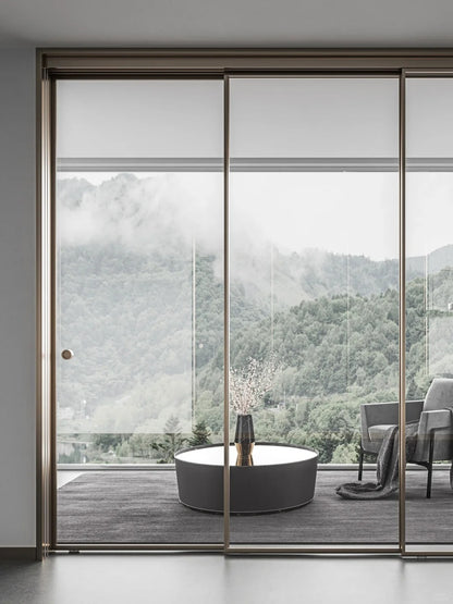 Rothnow® Aluminum Door 16x28 Series with super slim frame, Alpha Gold finish, clear glass, white color, sliding door design