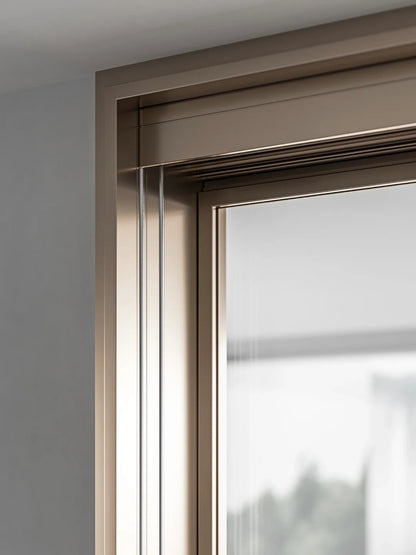 Rothnow aluminum sliding door with clear glass, 16x28 series, super slim frame, Alpha Gold finish, white color, 3940mm W x 2280mm H