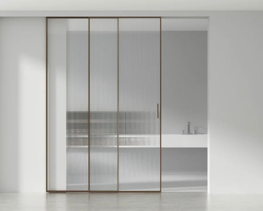 Rothnow® aluminum sliding door with 16x28 series super slim frame, clear glass, white finish, measuring 3940mm W x 2280mm H.