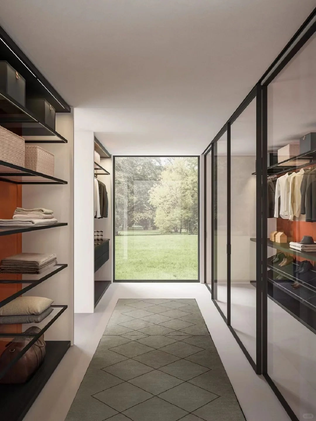 Rothnow® aluminum door from 16x35 series with clear glass, white slim frame, ideal for wardrobe sliding door installation.