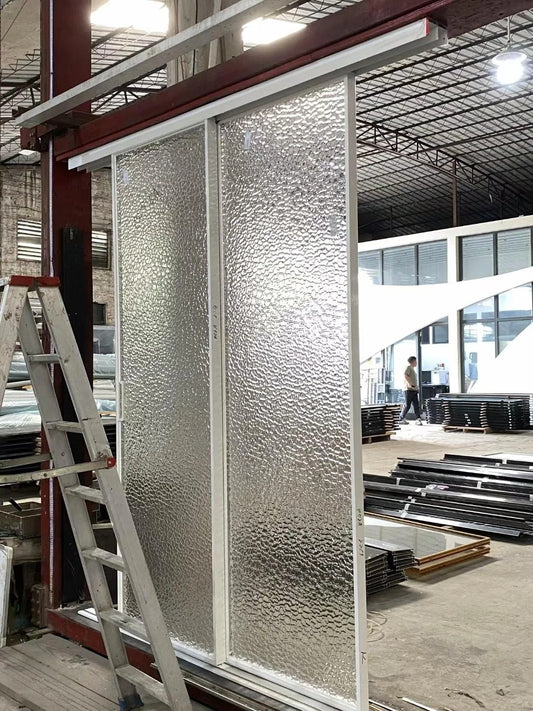 Rothnow aluminum sliding door with slim frame, 16x35 series, stone glass panels, white finish, 3940mm wide by 2280mm high