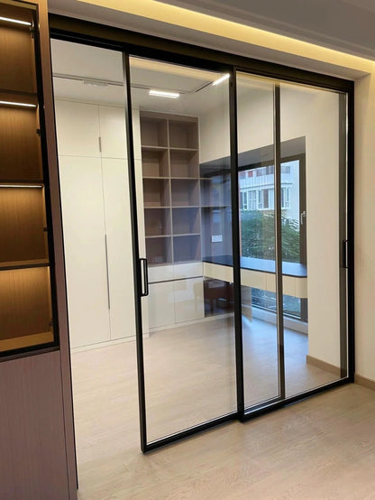 Rothnow® aluminum door from 16x45 series with clear glass, slim frame design suitable for office and kitchen spaces.