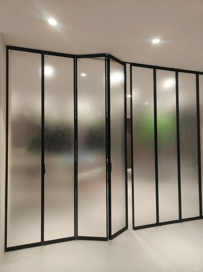 Rothnow aluminum 18x35 series slim frame bi-fold folding door with clear glass panels, white finish, for living room interiors