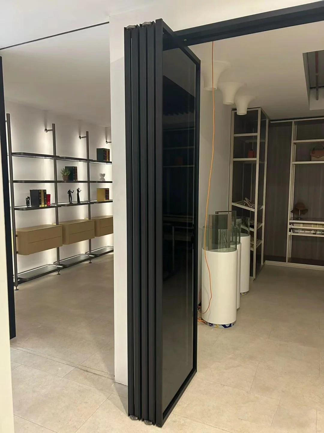 Rothnow® Aluminum Bi-fold Door 18x35 series with clear glass, slim white frame, suitable for terrace or folding door applications.