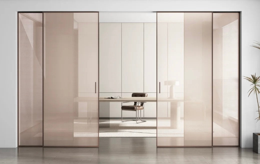 Rothnow aluminum 7x45 series slim frame sliding door with clear glass and white finish, measuring 3940mm wide by 2280mm high