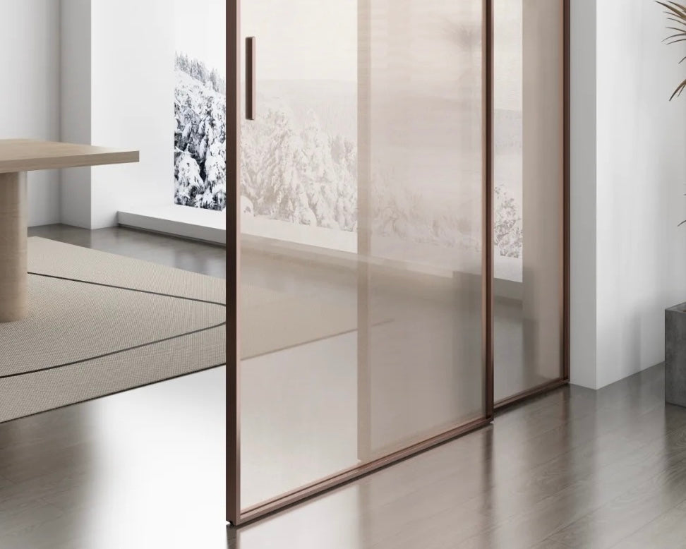Rothnow® Aluminum Door from 7x45 Series, white slim frame sliding door with clear glass, 3940mm wide and 2280mm tall.
