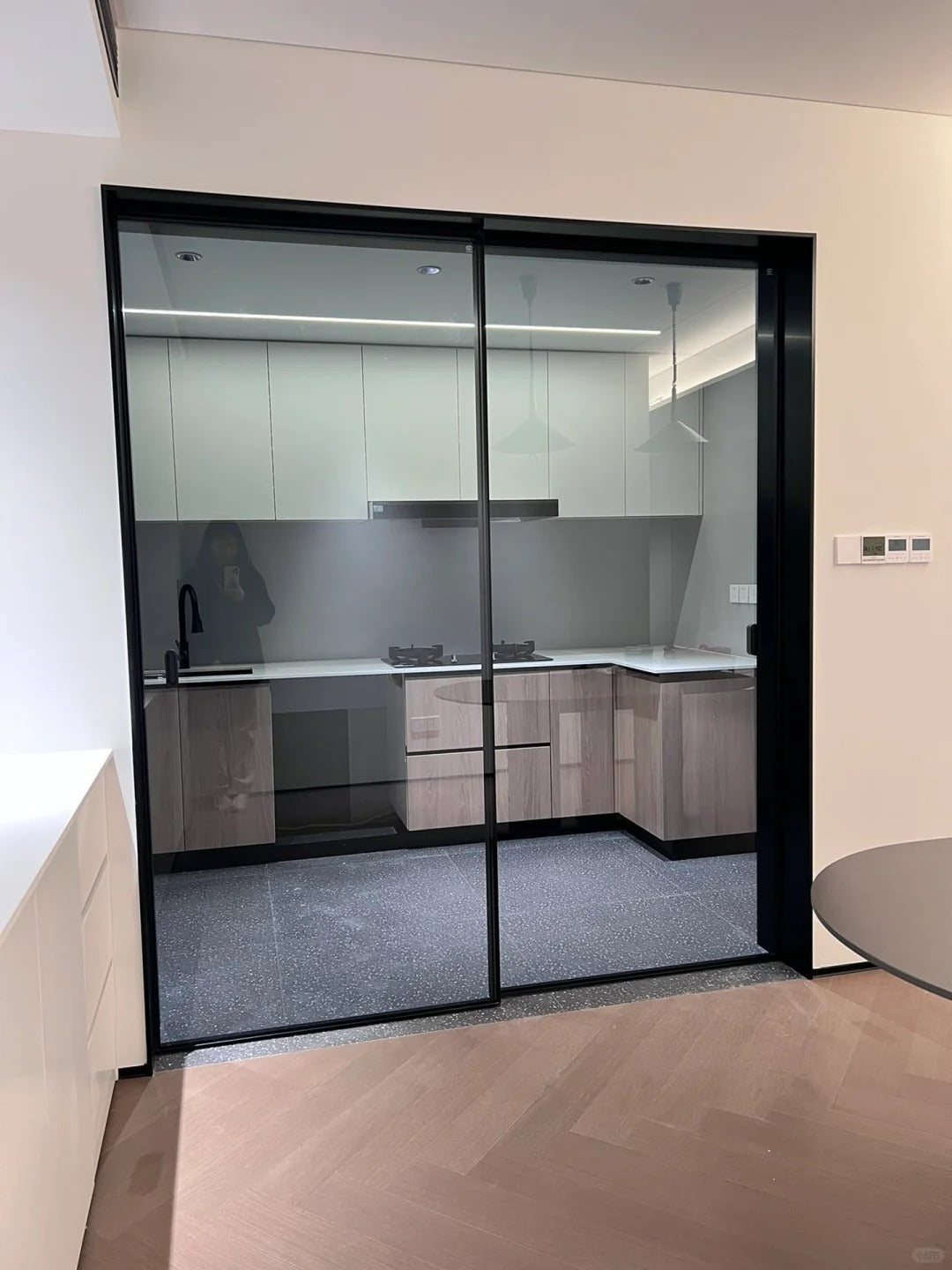 Rothnow® Aluminum Door from 7x45 Series, slim black frame, clear glass, 3940mm wide by 2280mm high, perfect sliding door system.