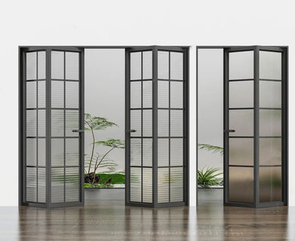 Rothnow Classic French Style Aluminum Bi-Fold Door with clear glass, white frame, 18x35 series, slim design, folding door.