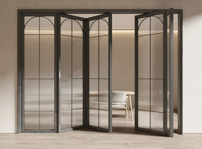 Rothnow Classic French Style aluminum bi-fold door with clear glass, white finish, 18x35 series, slim frame design
