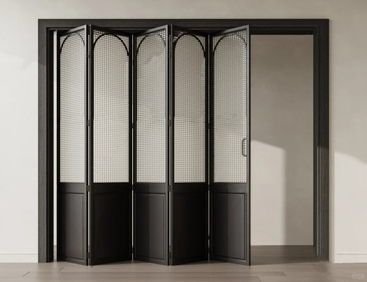 Rothnow Classic French Style Aluminum Bi-fold Door with clear glass, white slim frame, 18x35 series, folding door design