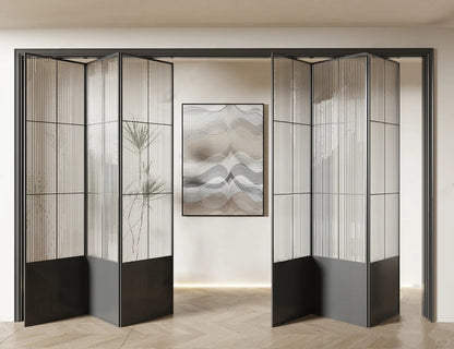 Rothnow Classic French Style aluminum bi-fold door with slim frame, clear glass, white finish, measuring 18x35 series.
