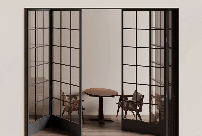 Rothnow Classic French Style Aluminum Bi-fold Door with slim frame, clear glass, white finish, measuring 18x35 series.
