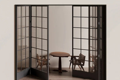 Rothnow Classic French Style Aluminum Bi-fold Door with slim frame, clear glass, white finish, measuring 18x35 series.