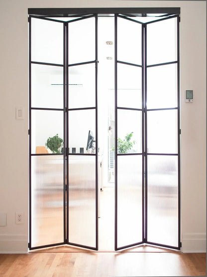 Rothnow® customized French style aluminum bi-fold door with slim white frame and clear glass, 18x35 series folding door for modern homes