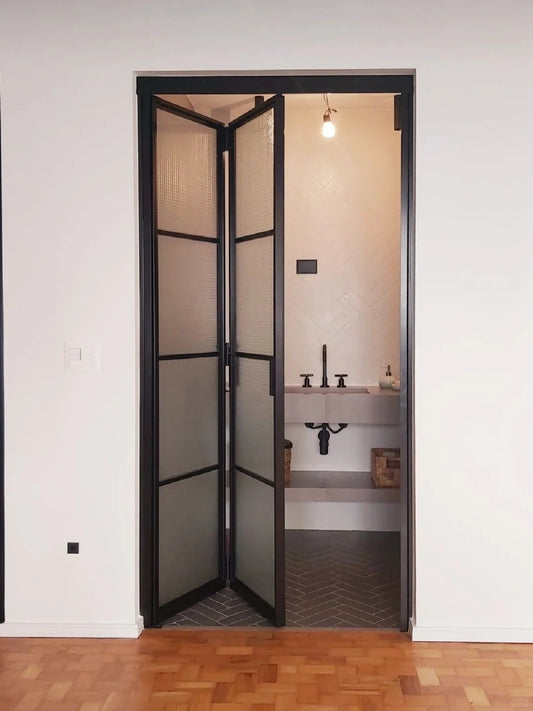 Rothnow customized French-style aluminum bi-fold door with slim frame and clear glass, 18x35 series, white finish, folding design