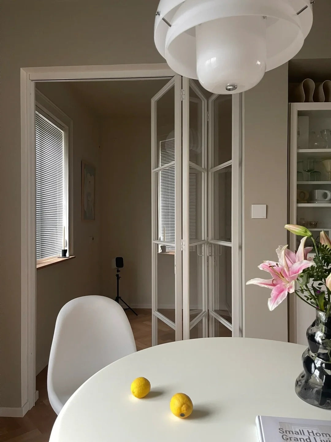 Rothnow® customized French style aluminum bi-fold door with clear glass, slim frame, 18x35 series, white finish, folding design