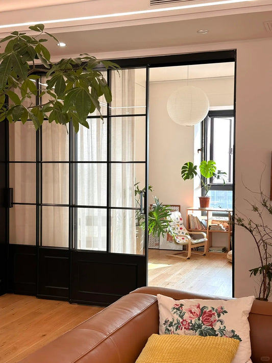 Rothnow French Style Aluminum Sliding Door in classic black, 16x45 series with slim frame and clear glass.