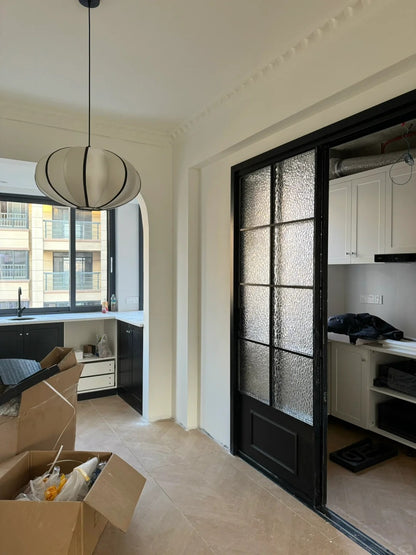 Rothnow French Style Aluminum Door 16x45 Series Slim Frame Sliding Door in classic black with clear glass and white frame.