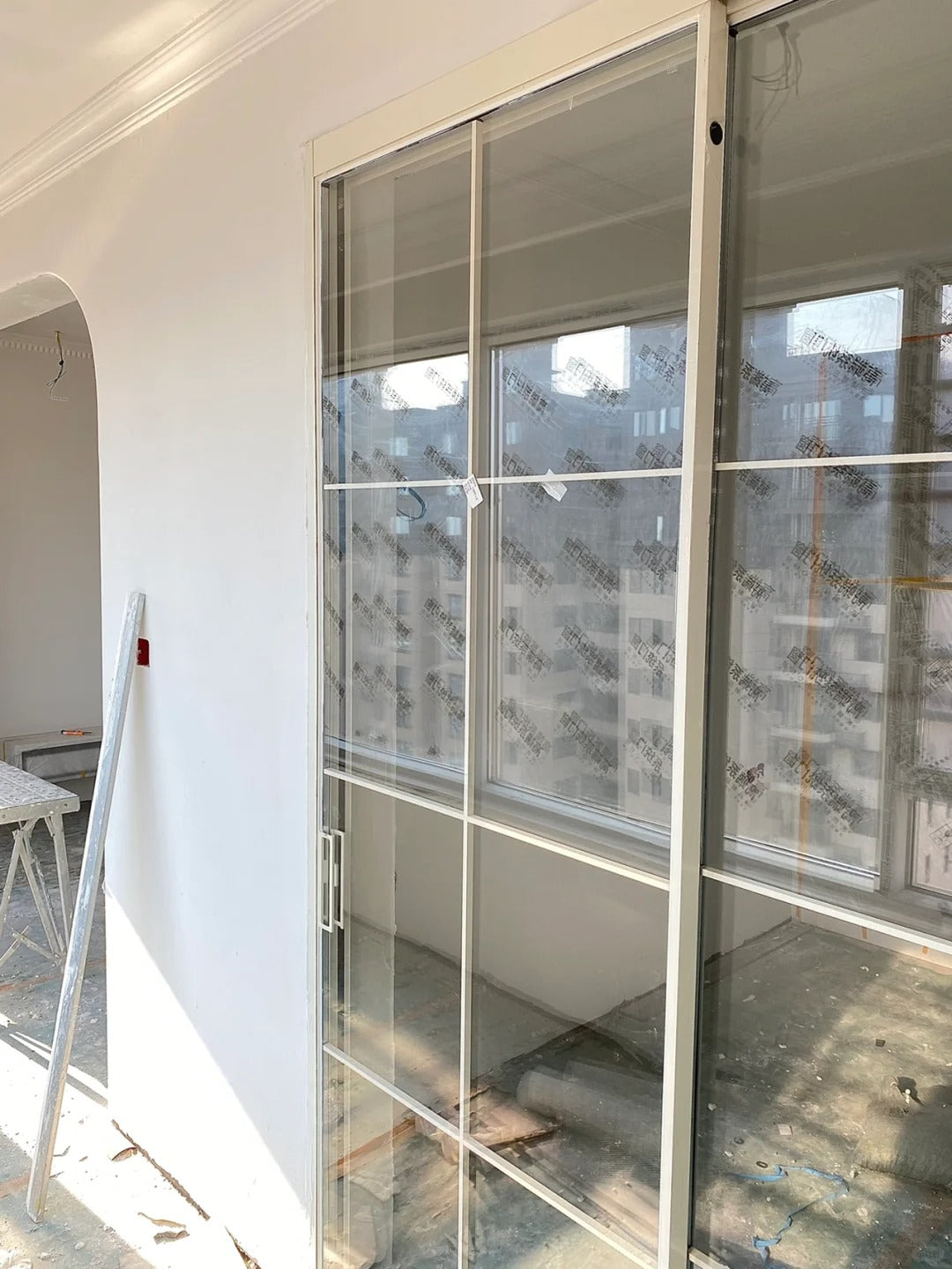 Rothnow French Style Aluminum Sliding Door in white, 16x45 series with slim frame and clear glass, 3940mm W x 2280mm H.