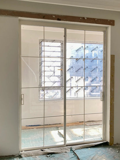 Rothnow French Style Aluminum Sliding Door in classic white with clear glass, 16x45 series slim frame, 3940mm wide by 2280mm high