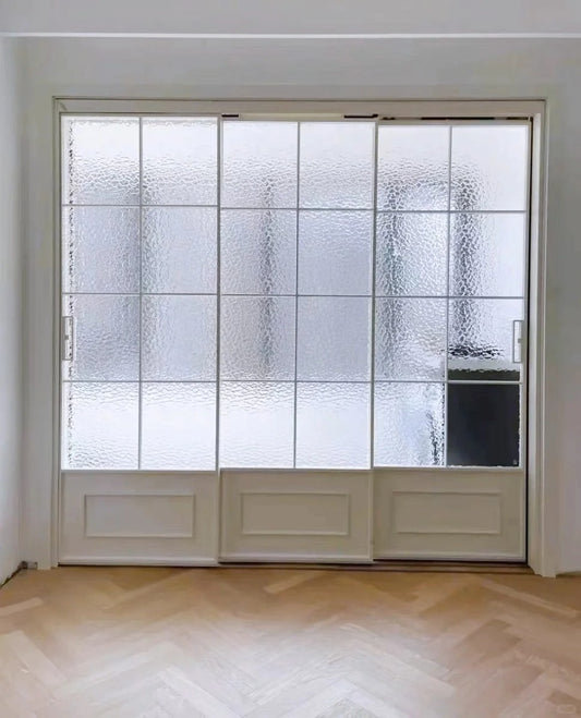 Rothnow French Style Aluminum Sliding Door in classic white, 16x45 series with slim frame and clear glass, 39.4x22.8 ft.