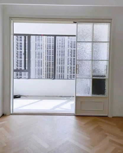 Rothnow French Style Aluminum Sliding Door in classic white with slim aluminum frame and clear glass, 16x45 series.