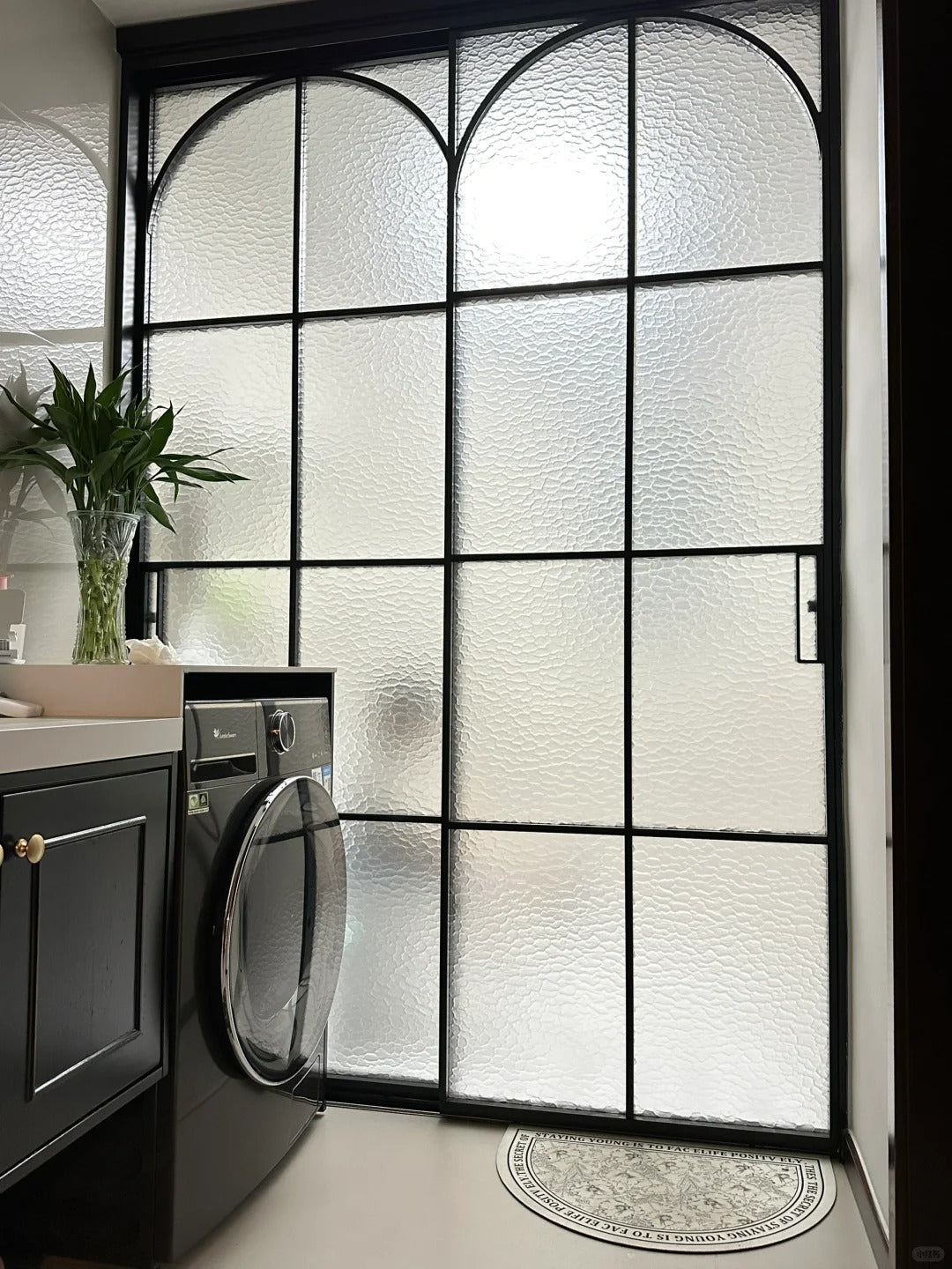 Rothnow French style aluminum sliding door with clear glass, slim frame, 16x45 series, ideal for bathroom or room entry.