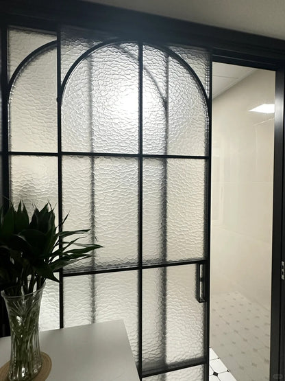 Rothnow French Style Aluminum Sliding Door with clear glass, white frame, 16x45 series, for bathroom or room installation