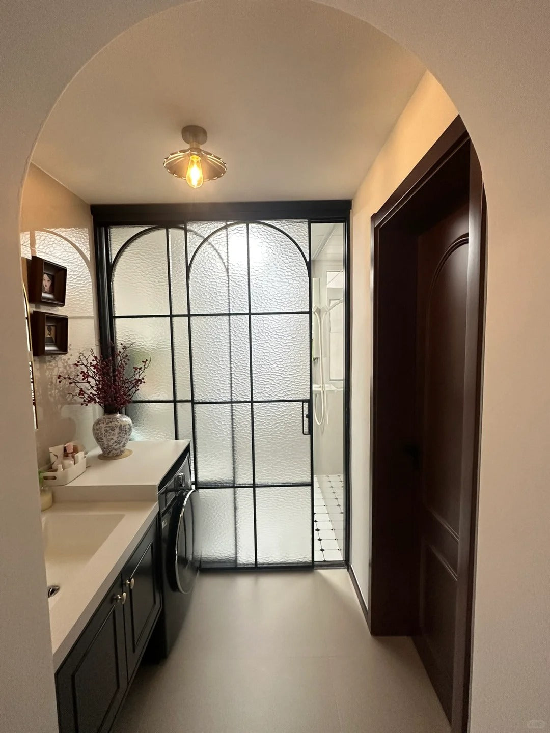 Rothnow French Style Aluminum Sliding Door with clear glass, slim frame, 16x45 series, ideal for bathroom or room entry.