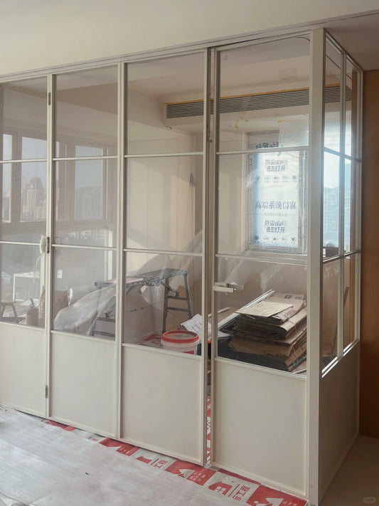Rothnow French Style Aluminum Door, 18x35 Series, white slim frame bi-fold door with clear glass panels, folding design.