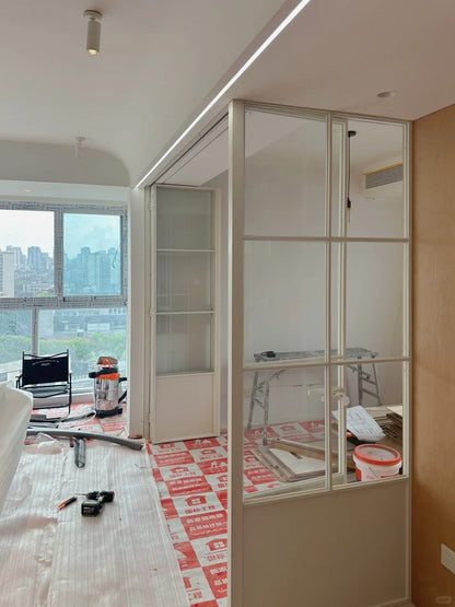 Rothnow French Style Aluminum Bi-fold Door with clear glass, slim frame, white finish, 18x35 series, folding door design
