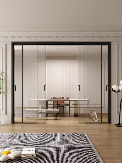 Rothnow® heavy aluminum 16x45 series slim frame sliding door with clear glass, white finish, 3940mm wide by 2280mm high.
