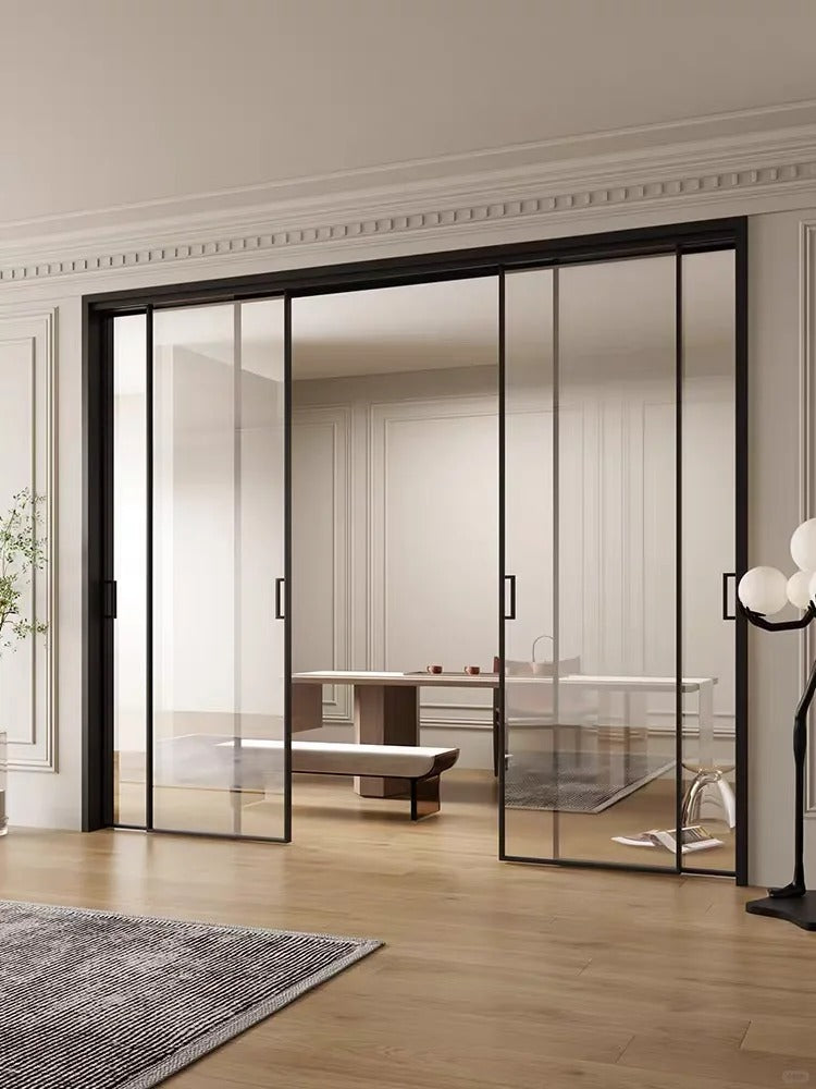 Rothnow Heavy Aluminum Door 16x45 Series Slim Frame Sliding Door with clear glass, white finish, 3940mm wide by 2280mm high