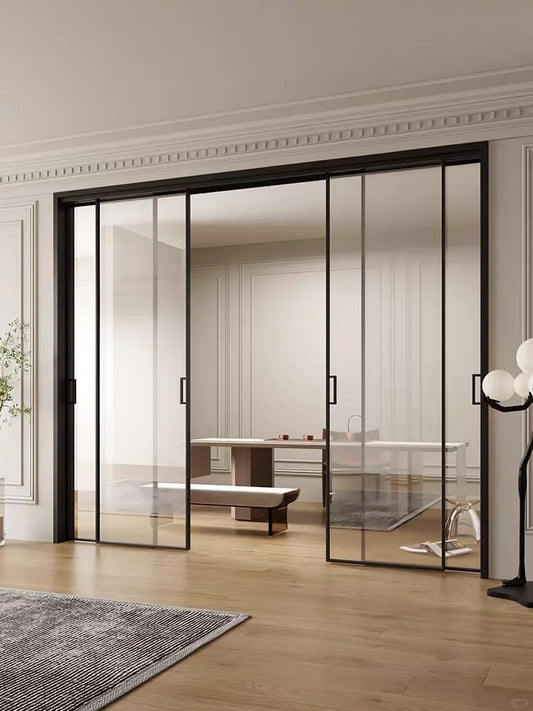 Rothnow Heavy Aluminum Door 16x45 Series Slim Frame Sliding Door with clear glass, white finish, 3940mm wide by 2280mm high