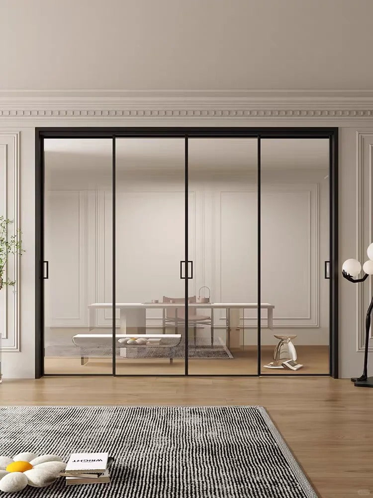 Rothnow Heavy Aluminum Sliding Door 16x45 Series with clear glass, slim white frame, large size, and modern design.