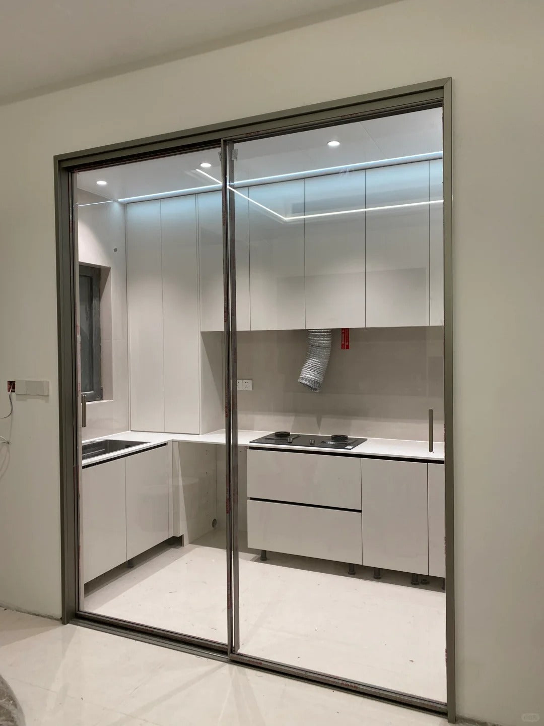 Rothnow oversized aluminum sliding door in white with clear glass, 16x45 series slim frame, 3940mm wide by 2280mm high
