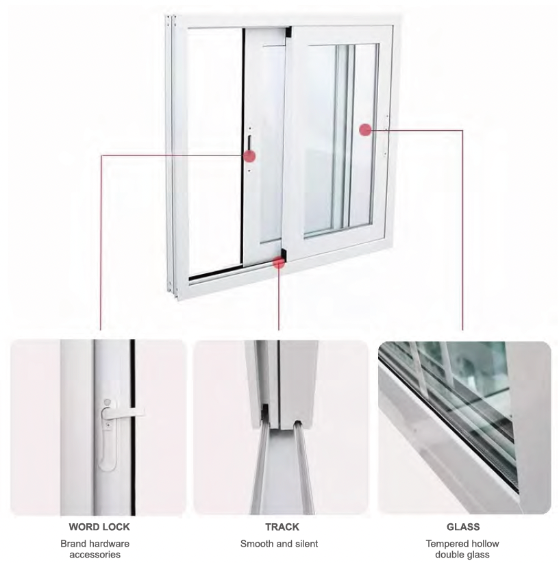 Rothnow UPVC sliding window in black with 72 W x 30 H inches, suitable for modern home ventilation and light.