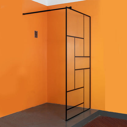 Rothnow® black fixed shower door with decorative art strips, modern design, 800mm wide and 2200mm tall shower panel