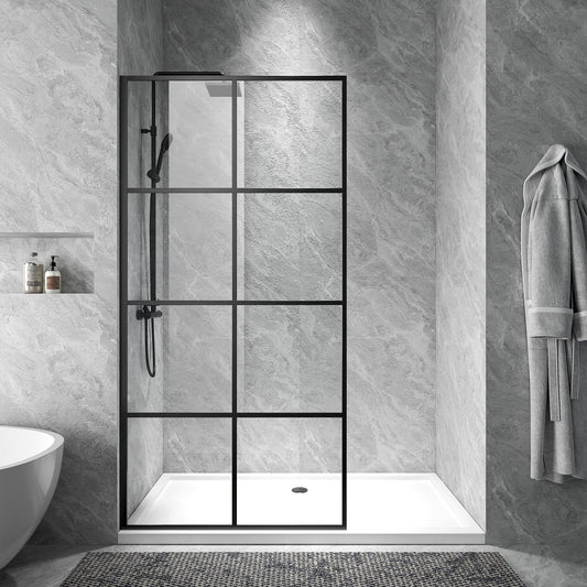 Black Rothnow shower panel with fixed French-style shower door, 800mm wide and 2200mm tall, modern bathroom fixture