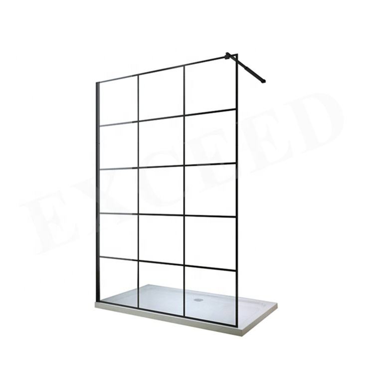 Black Rothnow shower panel with fixed French-style shower door, 800mm wide and 2200mm high, modern bathroom fixture